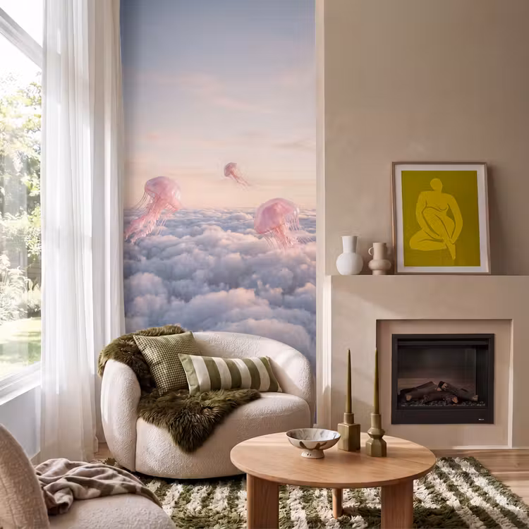 Tapete - Rosa Tier – Wolken - Roze dier - Wolken Behang Vlies klein
