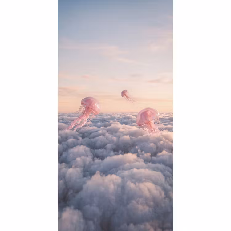 Tapete - Rosa Tier – Wolken - Roze dier - Wolken Behang Vlies klein