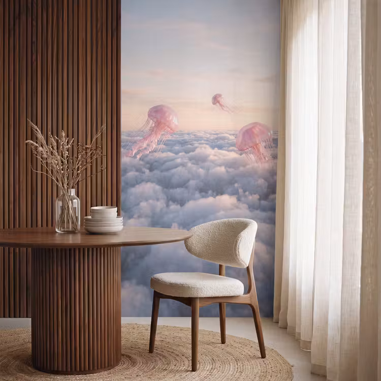 Tapete - Rosa Tier – Wolken - Roze dier - Wolken Behang Vlies klein