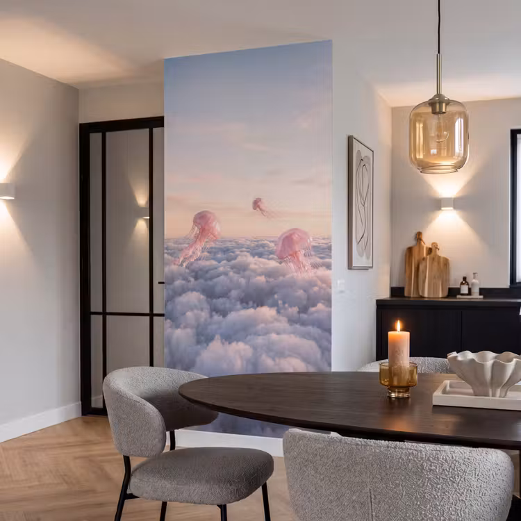Tapete - Rosa Tier – Wolken - Roze dier - Wolken Behang Vlies klein