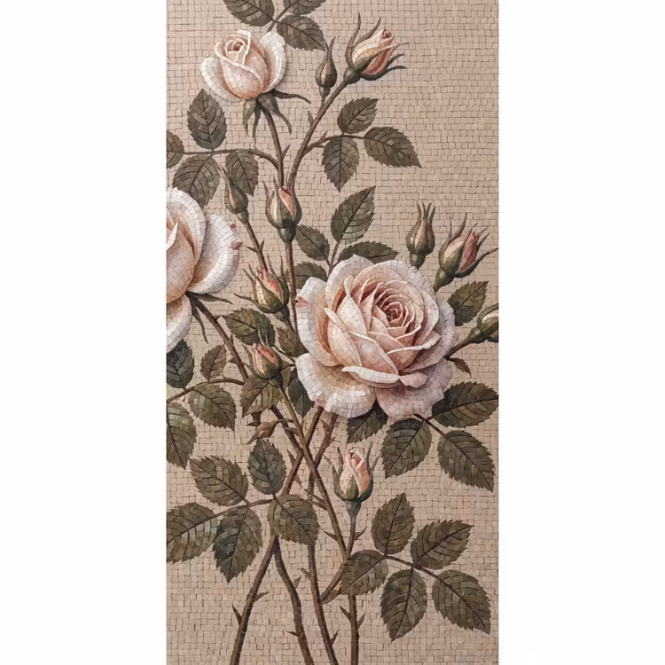 Roos - Mozaïek - Bloemen - Klassiek - Beige Behang Vlies klein -3d_website