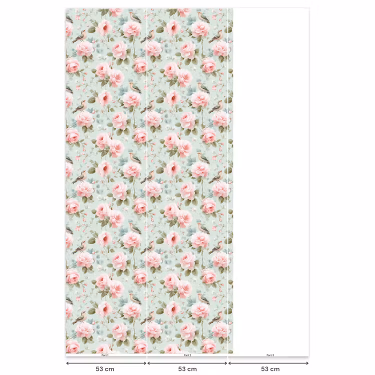Rozen - Vogels - Pastel - Kleurrijk Behang Vlies klein 1076 -USP_banen