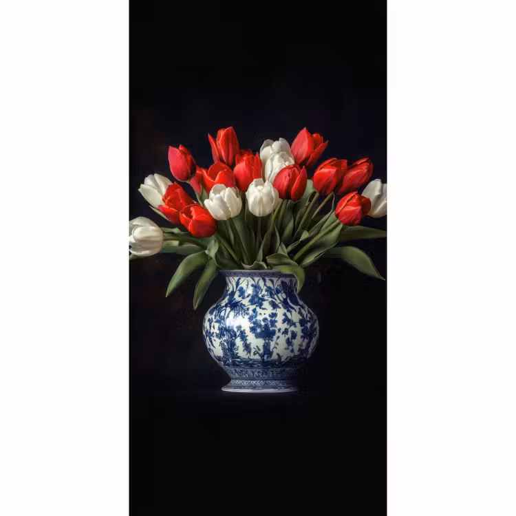 Rode - Bloemen - Tulpen - Vaas Behang Vlies klein -3d_website