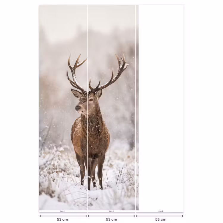 Edelhert - Bos - Sneeuw - Winter - Majestueus Behang Vlies klein -USP_banen