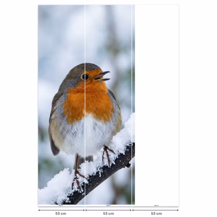 Roodborstje - Tak - Sneeuw - Winter - Levendig Behang Vlies klein -USP_banen