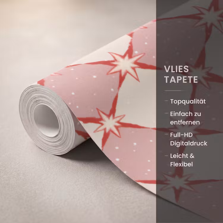 Ruiten - Sterren - Vintage - Oudroze - Rood Behang Vlies klein 1076 -USP_closeupDE