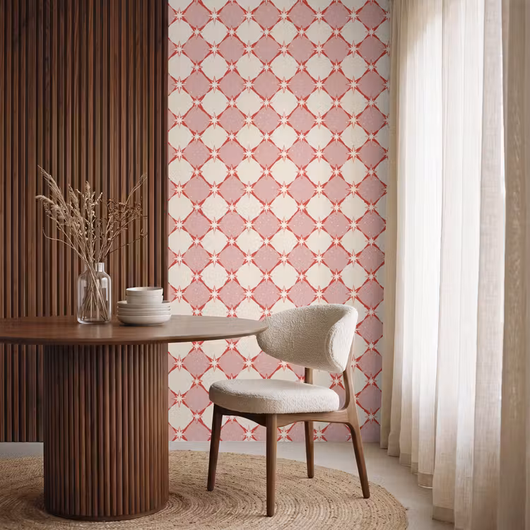 Ruiten - Sterren - Vintage - Oudroze - Rood Behang Vlies klein 1076 -sfeer1