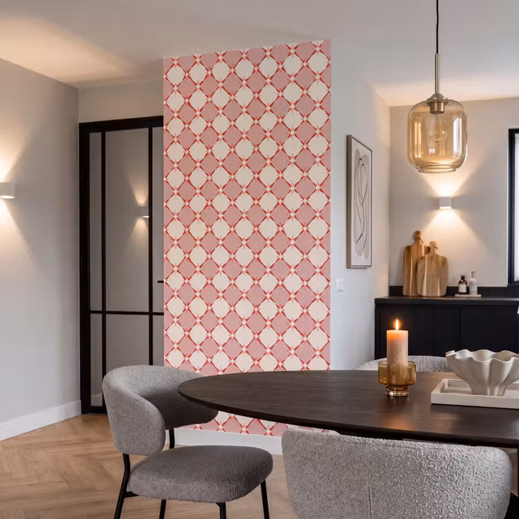 Ruiten - Sterren - Vintage - Oudroze - Rood Behang Vlies klein 1076 -sfeer3