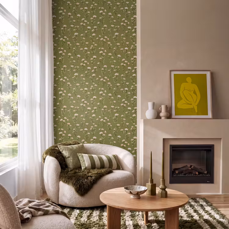 Landelijk - Bloemen -  Groen Behang Vlies klein 1076 -sfeer2