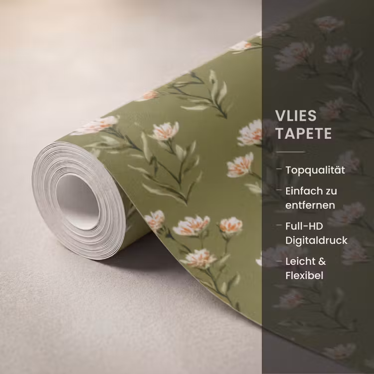 Landelijk - Bloemen -  Groen Behang Vlies klein 1076 -USP_closeupDE
