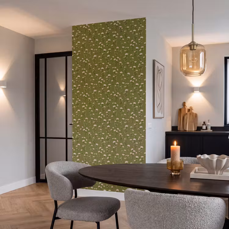 Landelijk - Bloemen -  Groen Behang Vlies klein 1076 -sfeer3