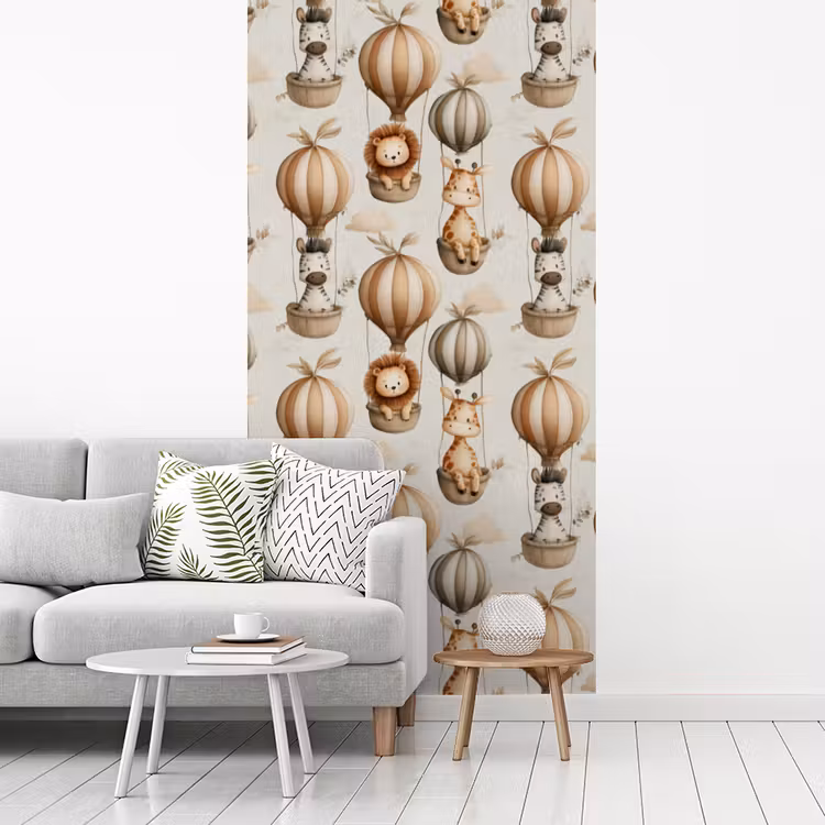 Safari - Luchtballonen - Taupe fotobehang vinyl groot 64 -woonkamer