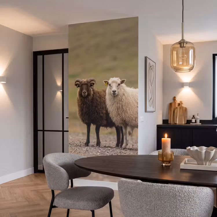 Schapen - Bruin - Wit - Grindpad Behang Vlies klein -sfeer3