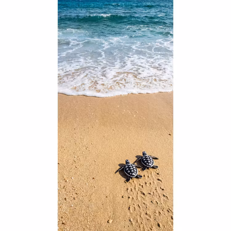 Schildpad - Jong - Strand - Oceaan - Blauw Behang Vlies klein -3d_website