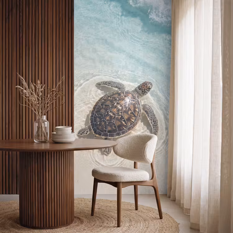Schildpad - Helder water - Strand - Dieren - Natuur Behang Vlies klein -sfeer1