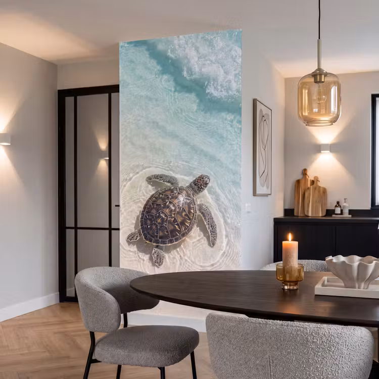 Schildpad - Helder water - Strand - Dieren - Natuur Behang Vlies klein -sfeer3