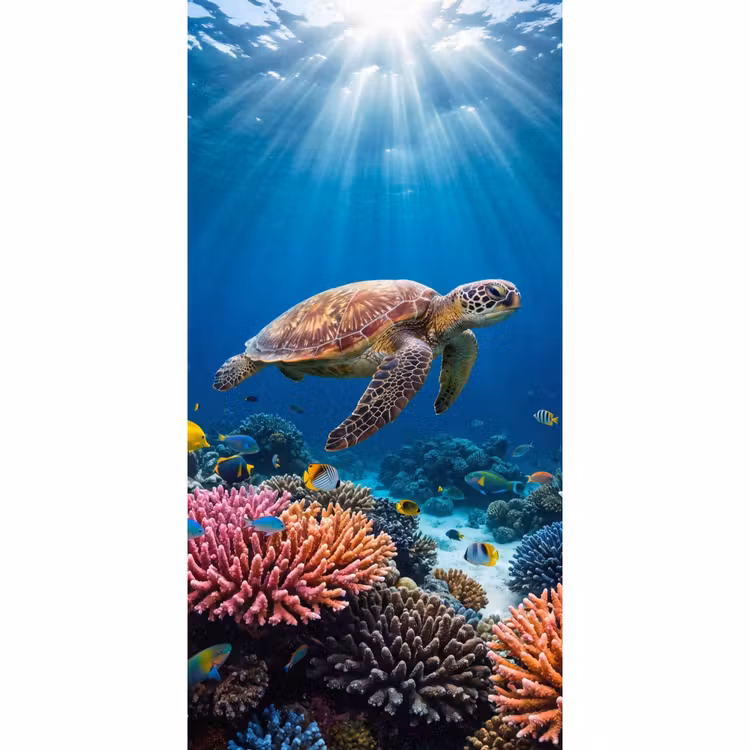 Schildpad - Koraalrif - Oceaan - Dieren - Blauw Behang Vlies klein -3d_website