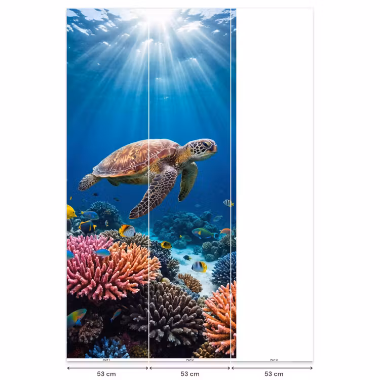 Schildpad - Koraalrif - Oceaan - Dieren - Blauw Behang Vlies klein -USP_banen