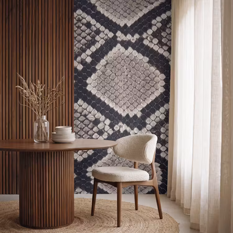 Slangenleer - Patroon - Beige Behang Vlies klein -sfeer1