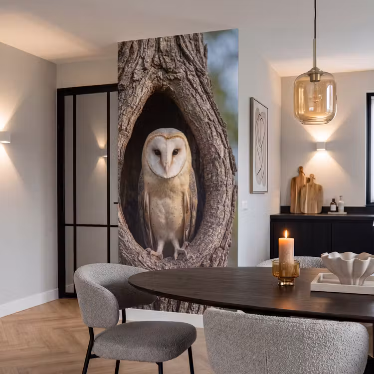 Kerkuil - Boom - Natuur - Bruin Behang Vlies klein -sfeer3
