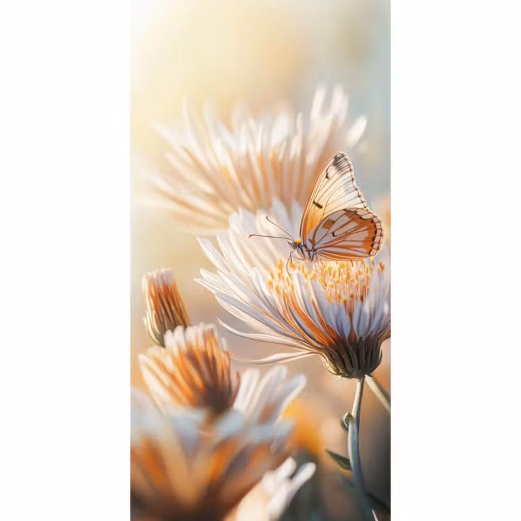Vlinder - Bloem - Oranje Behang Vlies klein -3d_website