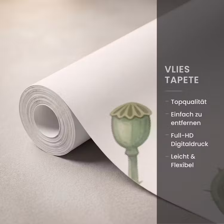 Vlinders - Klaprozen - Illustratie - Kleurrijk Behang Vlies klein -USP_closeupDE
