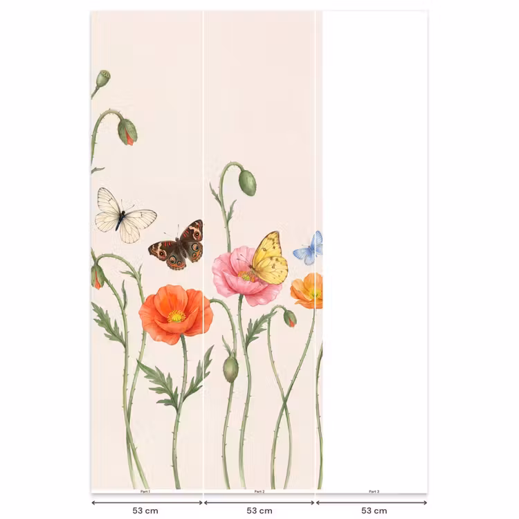 Vlinders - Klaprozen - Illustratie - Kleurrijk Behang Vlies klein -USP_banen