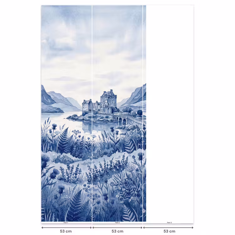 Schots - Kasteel - Blauw - Aquarel Behang Vlies klein -USP_banen