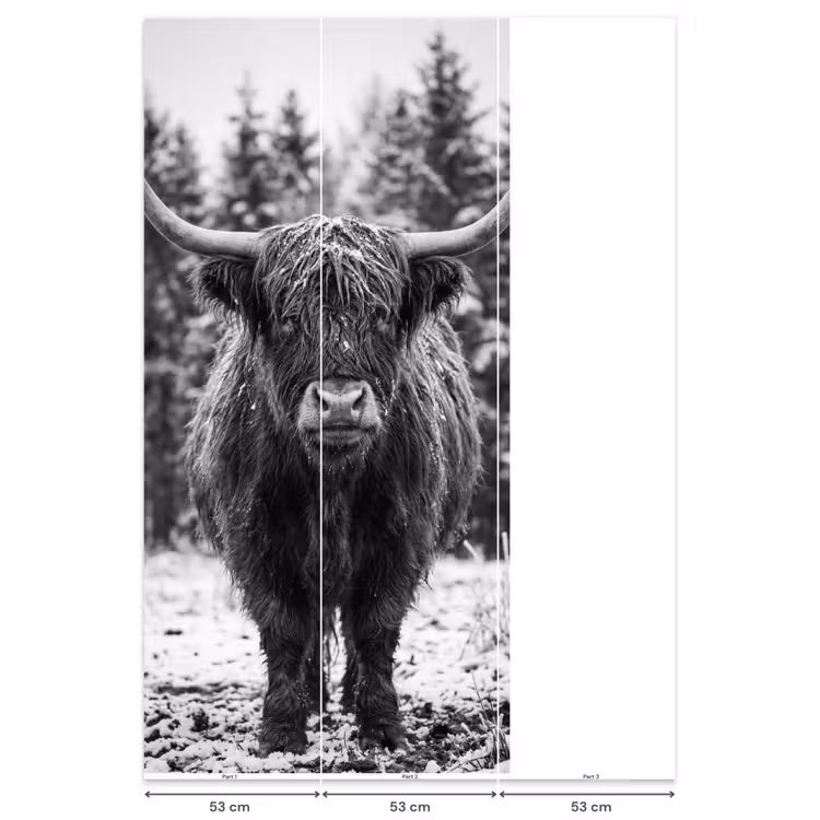 Schotse hooglander - Zwart - Wit - Sneeuwvlokken Behang Vlies klein -USP_banen