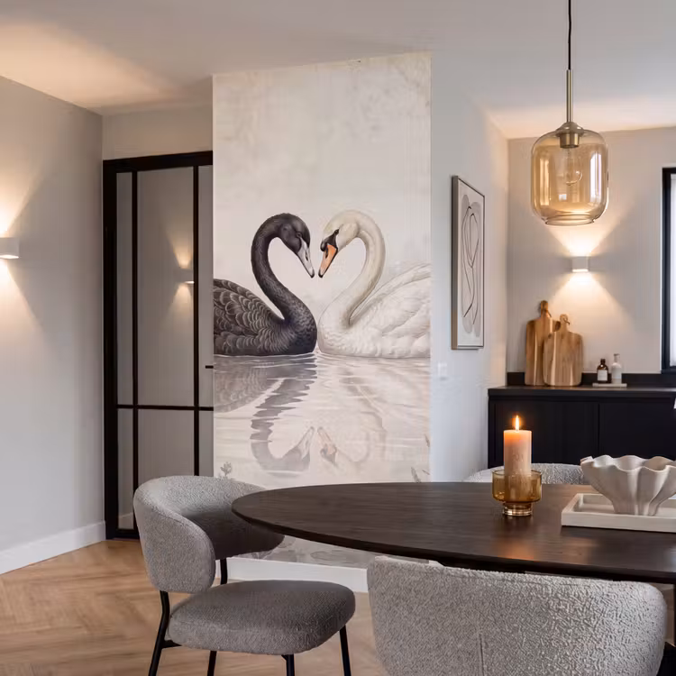 Zwanen - Hartvorm - Dieren Behang Vlies klein -sfeer3