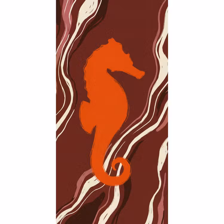 Zeepaardje - Golven - Zeeleven - Abstract - Oranje Behang Vlies klein -3d_website