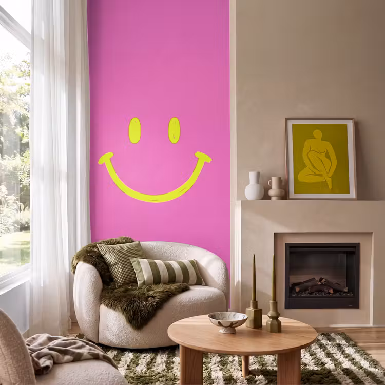 Smiley - Vrolijk - Roze Behang Vlies klein -sfeer2