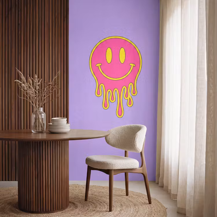 Smiley - Drip - Neon Behang Vlies klein -sfeer1