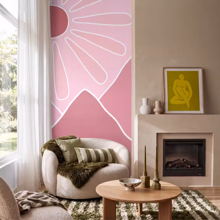 Zon - Bergen - Natuur - Abstract - Roze Behang Vlies klein -sfeer2