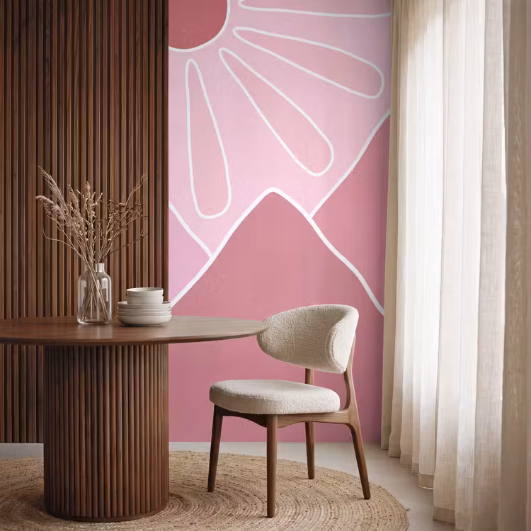 Zon - Bergen - Natuur - Abstract - Roze Behang Vlies klein -sfeer1