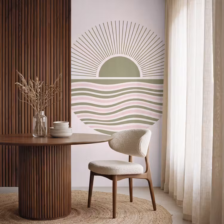 Zon - Zee - Abstract - Modern - Roze Behang Vlies klein -sfeer1