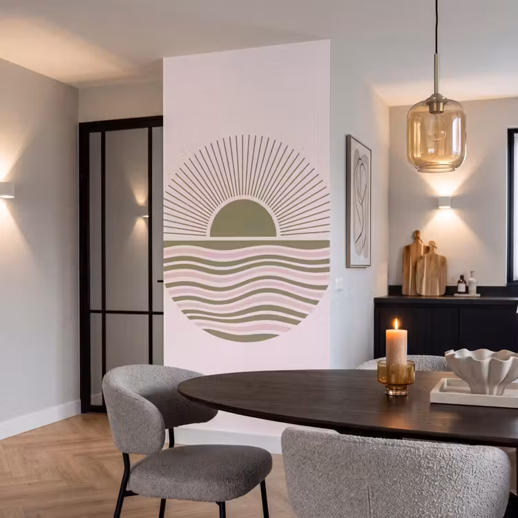 Zon - Zee - Abstract - Modern - Roze Behang Vlies klein -sfeer3