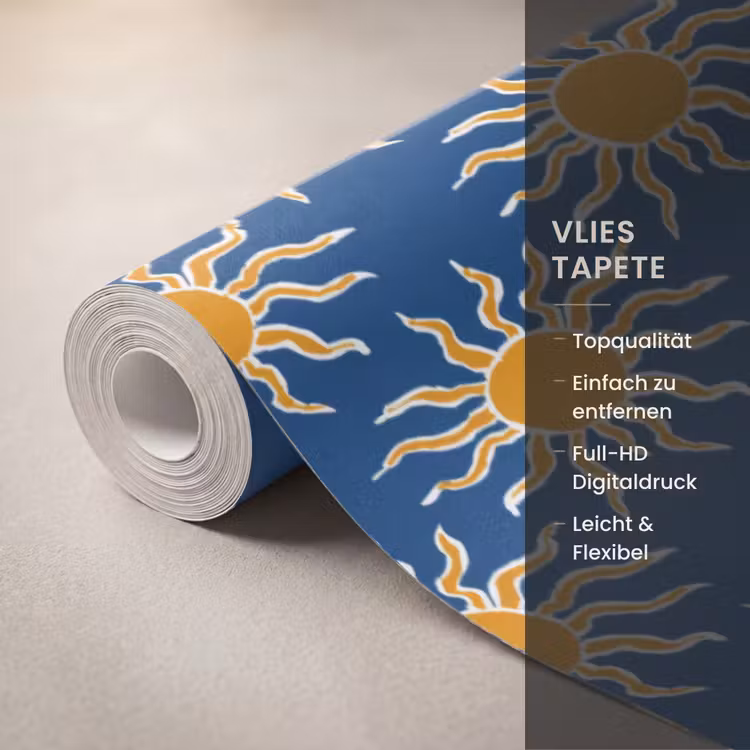 Zon - Patroon - Blauw Behang Vlies klein 1076 -USP_closeupDE