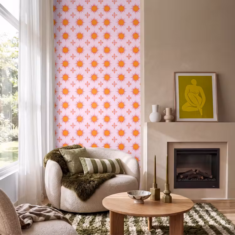 Zon - Patroon - Roze Behang Vlies klein 1076 -sfeer2