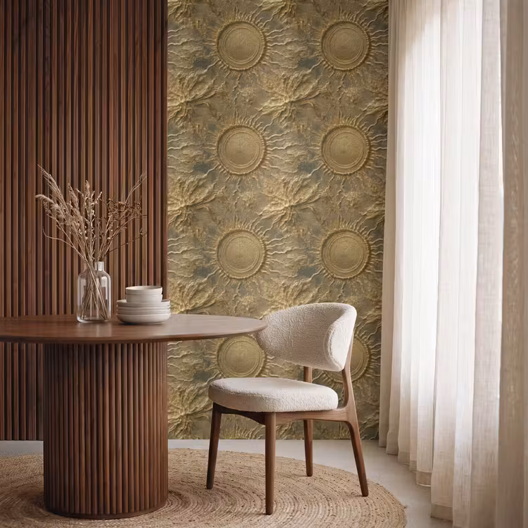 Tapete - Sonne – Relief – Antik – Gold - Zon - Reliëf - Antiek - Goud Behang Vlies klein 1076