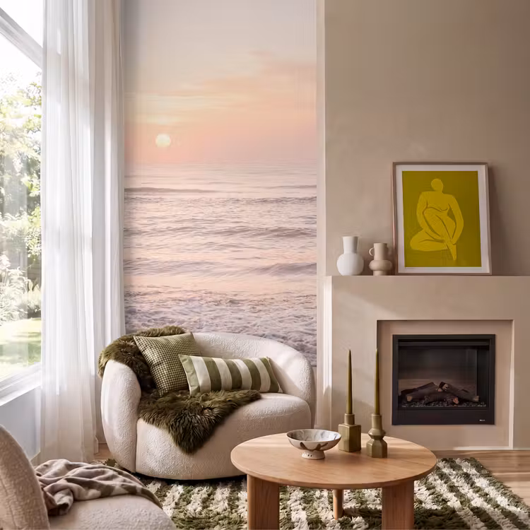 Zon - Strand - Roze Behang Vlies klein -sfeer2