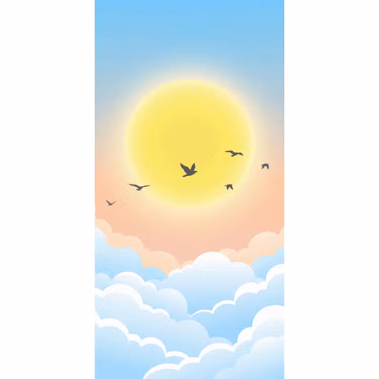 Zon - Vogels - Lucht - Natuur - Geel Behang Vlies klein -3d_website