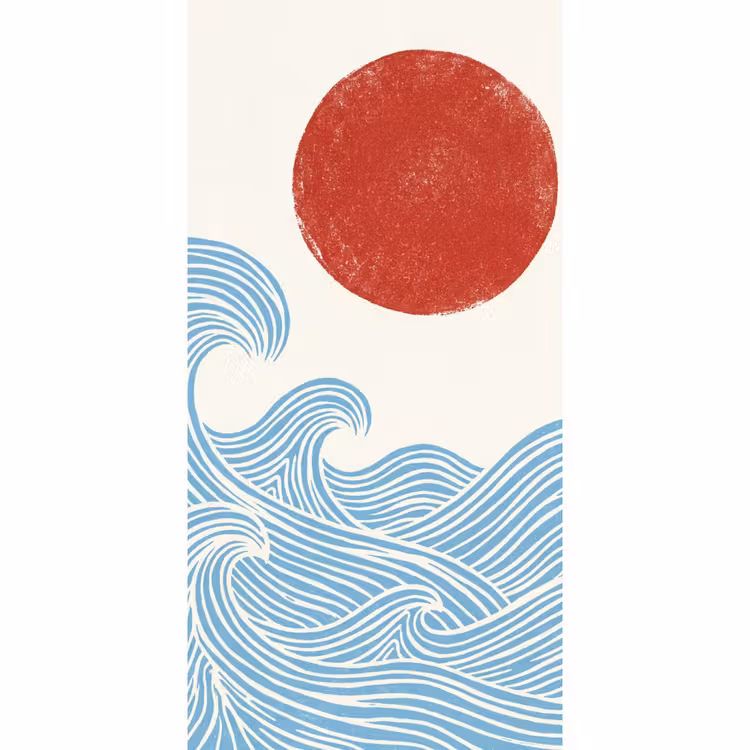 Zon - Golven - Oceaan - Abstract - Rood Behang Vlies klein -3d_website