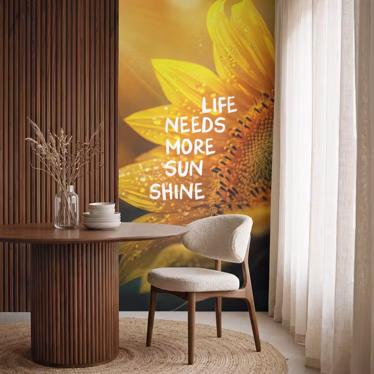 Zonnebloem - Close up - Geel - Quote Behang Vlies klein -sfeer1