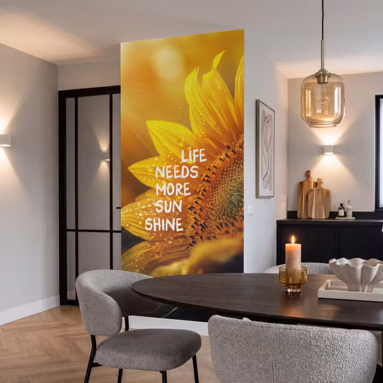Zonnebloem - Close up - Geel - Quote Behang Vlies klein -sfeer3
