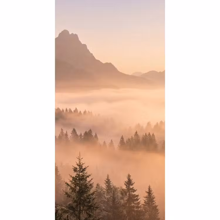 Zonlicht - Mist - Bergen - Bomen Behang Vlies klein -3d_website