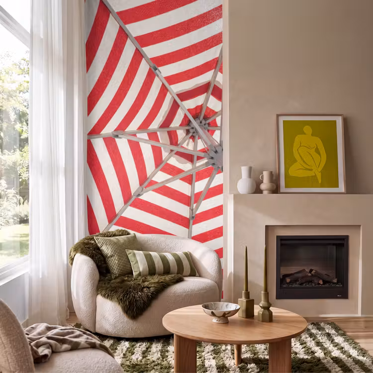 Parasol - Strepen - Zomer - Rood - Blauw Behang Vlies klein -sfeer2