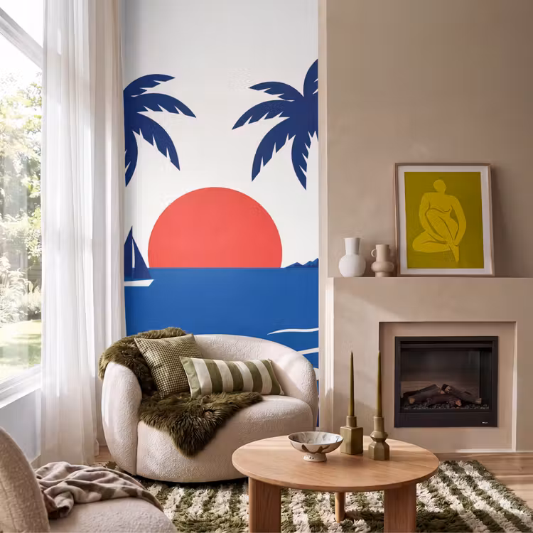 Tapete - Sonnenuntergang – Meer – Palme – Tropisch – Modern - Zonsondergang - Zee - Palmboom - Tropisch - Modern Behang Vlies klein