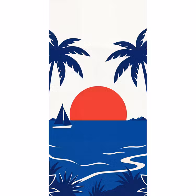 Tapete - Sonnenuntergang – Meer – Palme – Tropisch – Modern - Zonsondergang - Zee - Palmboom - Tropisch - Modern Behang Vlies klein