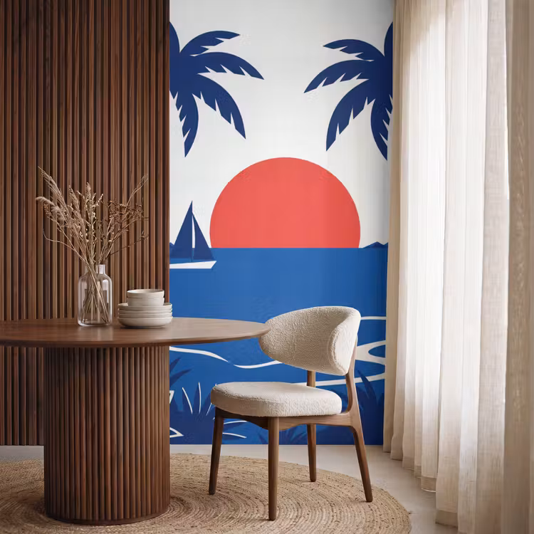 Tapete - Sonnenuntergang – Meer – Palme – Tropisch – Modern - Zonsondergang - Zee - Palmboom - Tropisch - Modern Behang Vlies klein